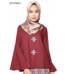 Gem Flare Sleeve Blouse Dark Red